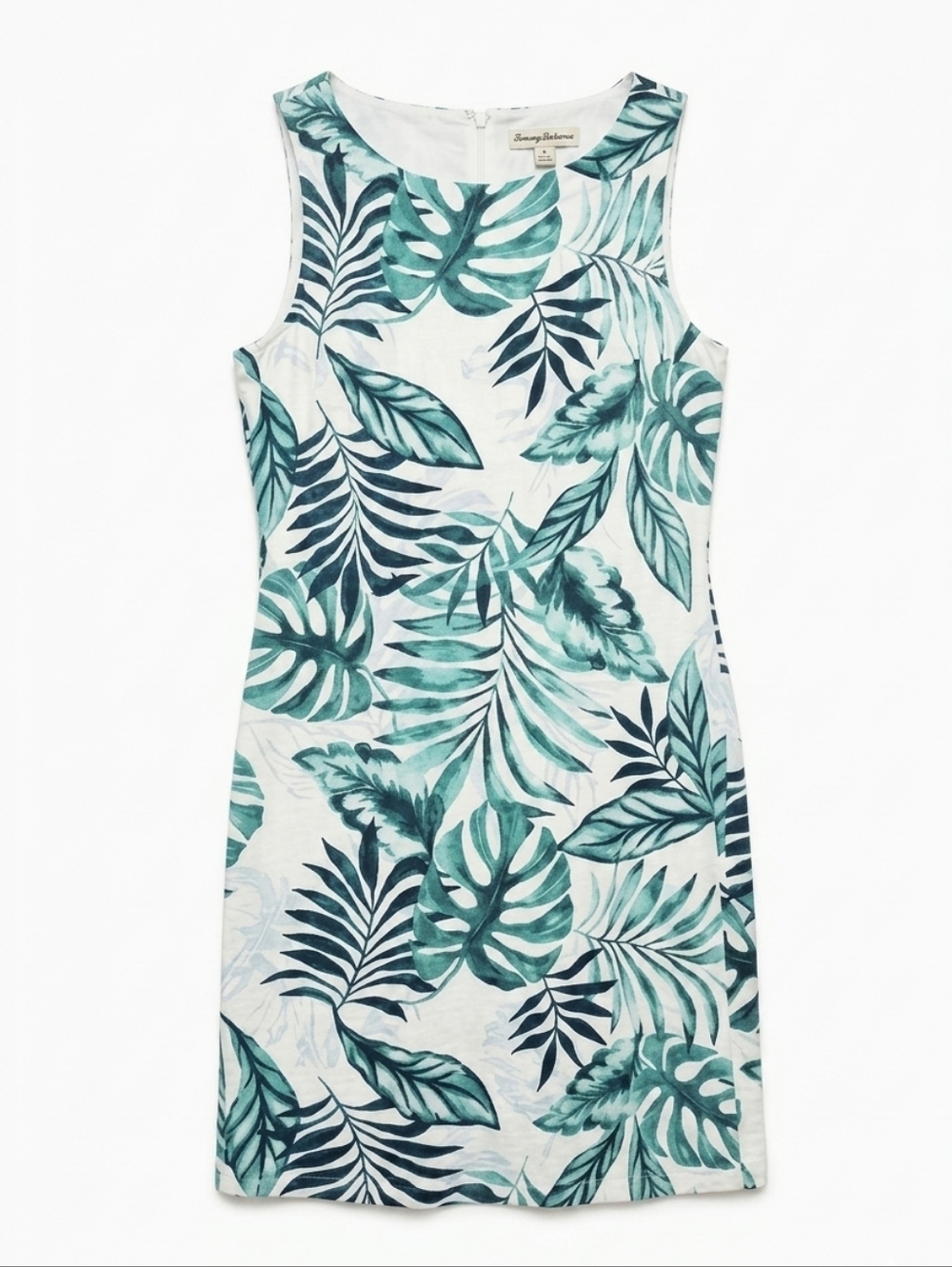 ​Tommy Bahama Tropical Palm Leaf Knit Shift Dress - Teal/White